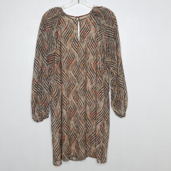 Traffic People Floral Shift Dress Cream Floral Black Stripes Large - Picture 9 of 13